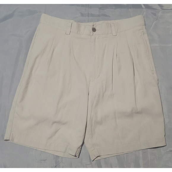 Island‎ Shores Mens 34 100% Silk Pleated Pocket 8" Inseam Washable White Shorts - Picture 1 of 10